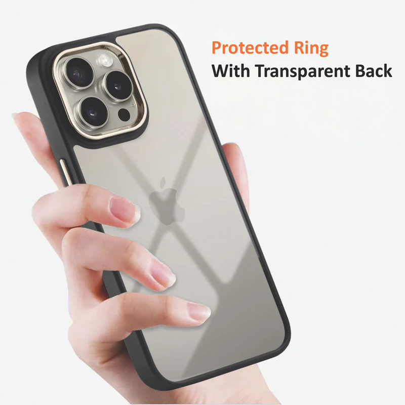 Premium Silicone Frame with Clear Back & Silver Camera Ring Back Case Cover For Apple iPhone 15 Pro - Image 6