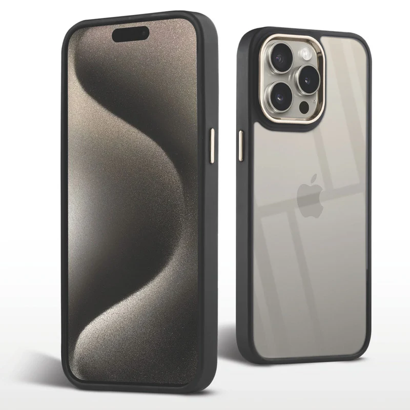Premium Silicone Frame with Clear Back & Silver Camera Ring Back Case Cover For Apple iPhone 15 Pro Max - Image 4