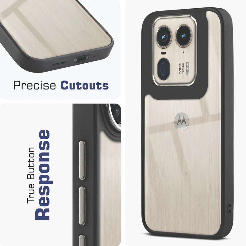 Premium Silicone Frame with Clear Back & Silver Camera Ring Back Case Cover For Motorola Moto Edge 50 Ultra 5G - Image 5