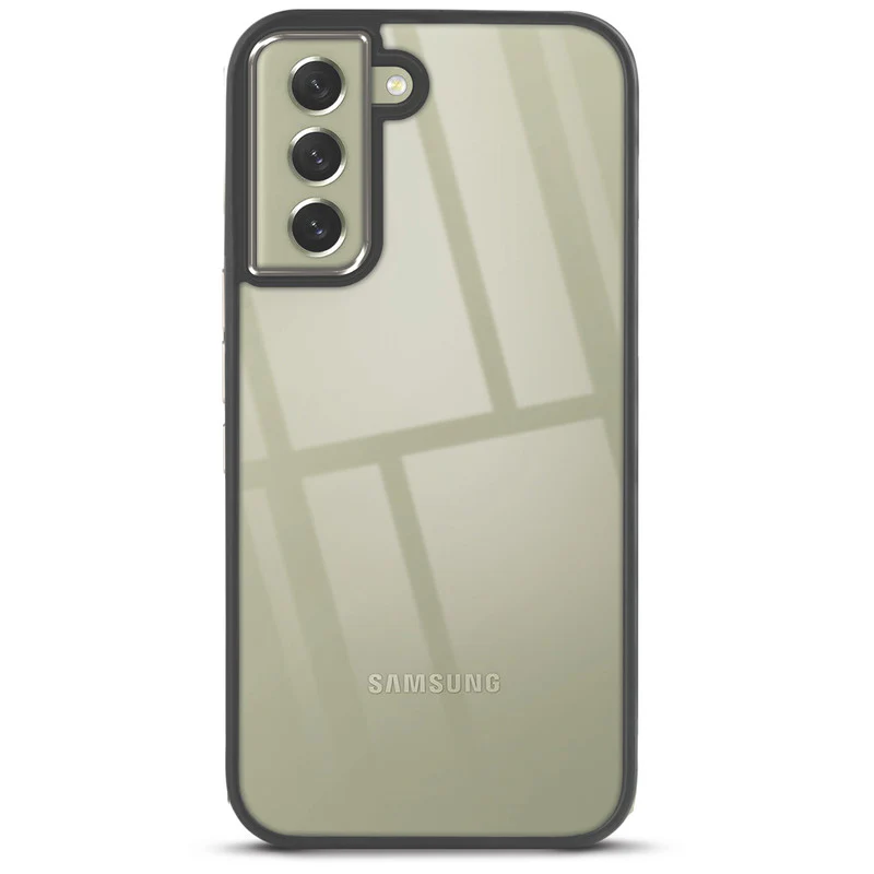 Premium Silicone Frame with Clear Back & Silver Camera Ring Back Case Cover For Samsung S21 FE 5G - Image 3