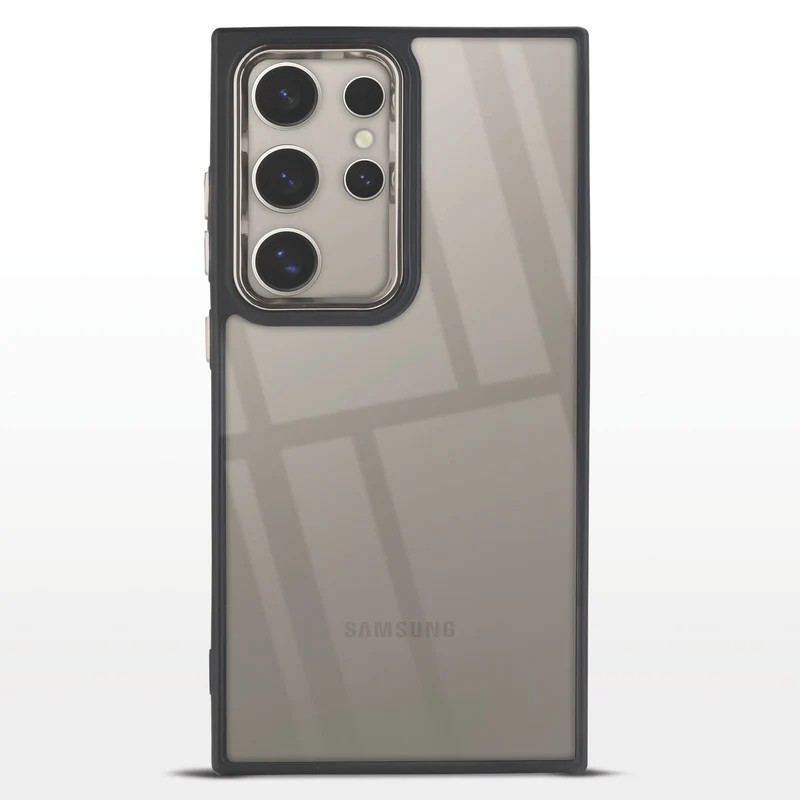 Premium Silicone Frame with Clear Back & Silver Camera Ring Back Case Cover For Samsung S22 Ultra 5G - Image 3