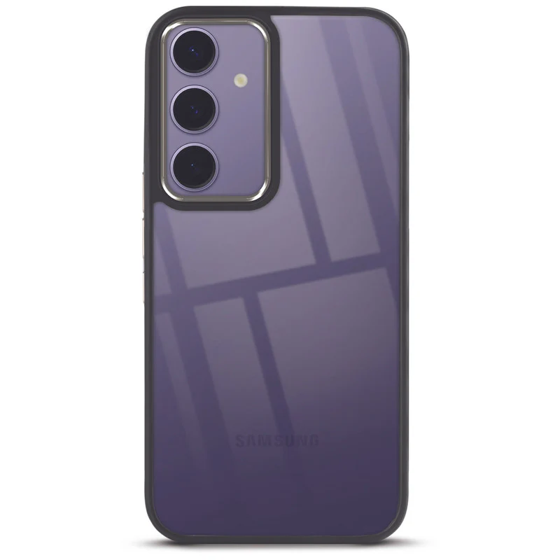 Premium Silicone Frame with Clear Back & Silver Camera Ring Back Case Cover For Samsung S24 Plus 5G - Image 3