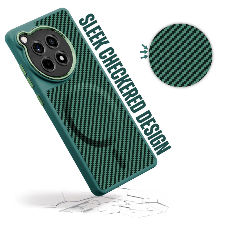Premium Tech Weave Design With Wireless Charging Support Compatible Back Case For OnePlus 12R 5G - Image 9