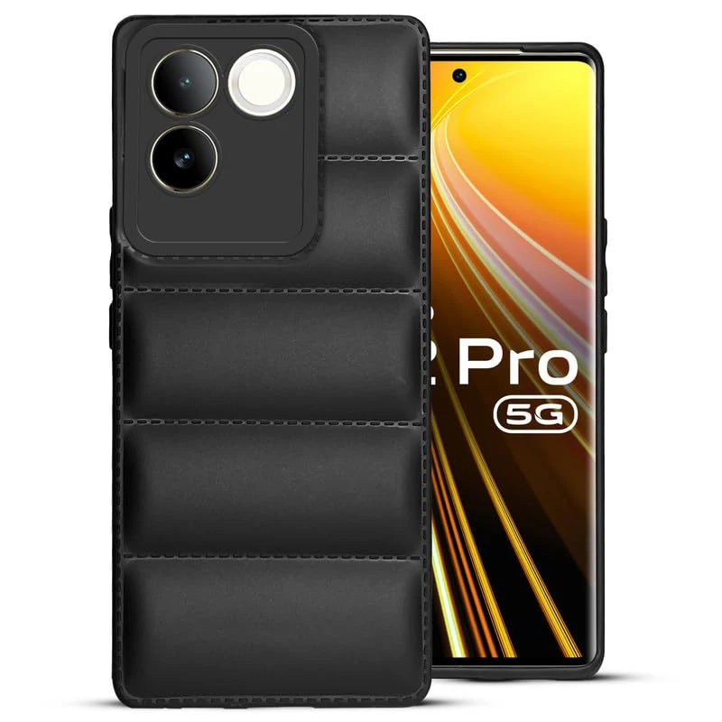 Puffer Pattern Back Cover Case for Vivo T2 Pro 5G Silicone TPU Camera Protection - Black - Image 5