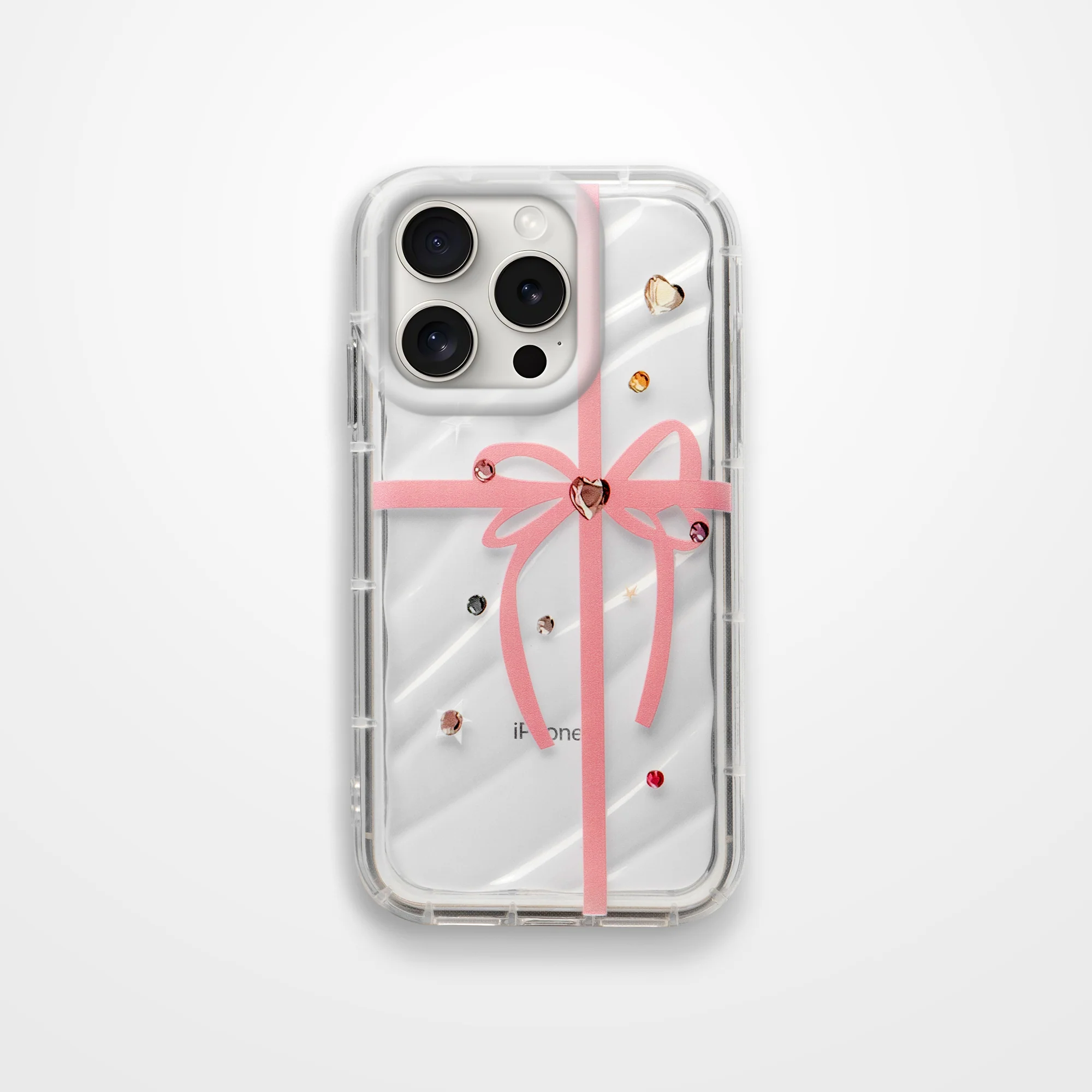 Ribbon Print Transparent Back Cover for Apple iPhone 15 Pro Max