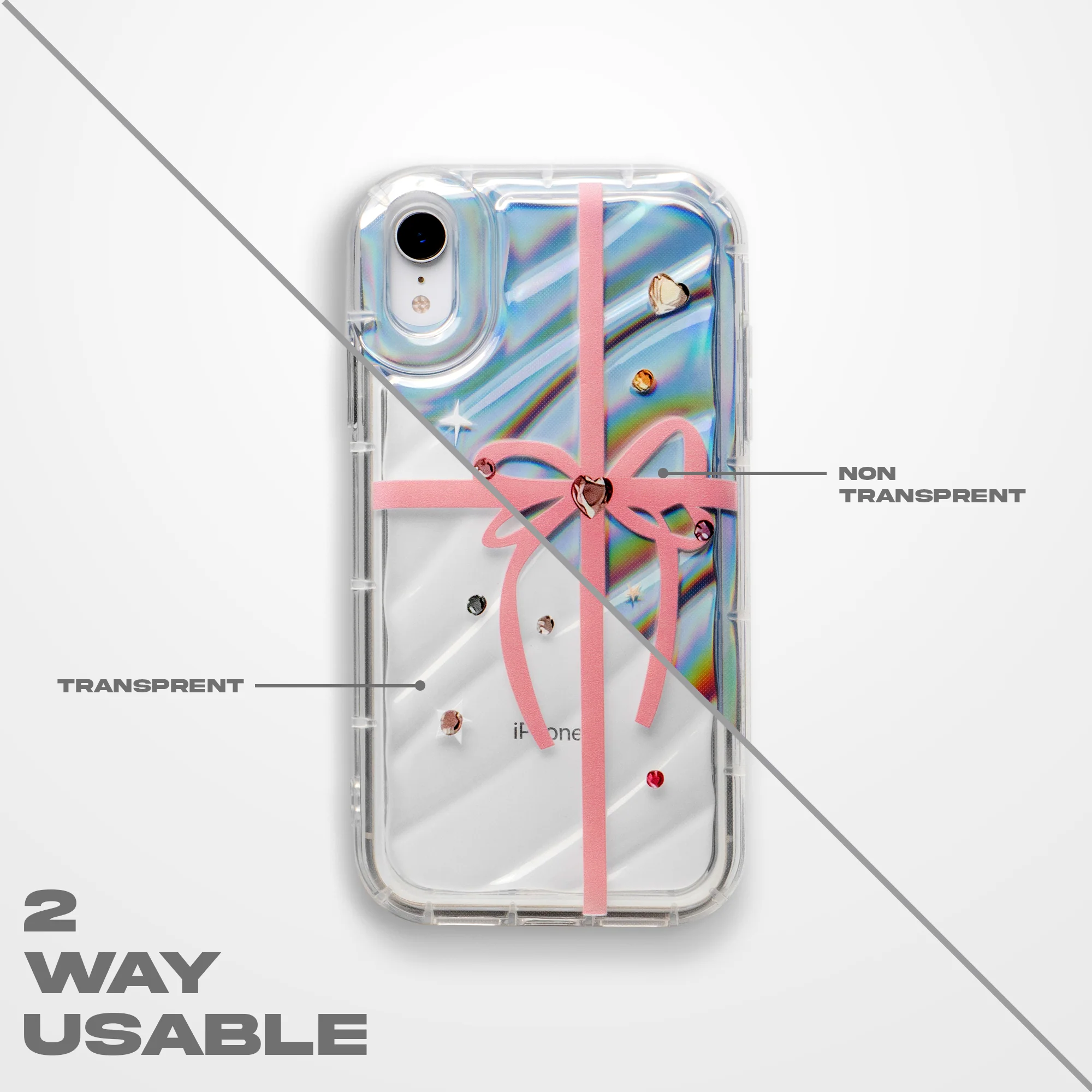 Ribbon Print Transparent Back Cover for Apple iPhone 15 Pro Max - Image 4