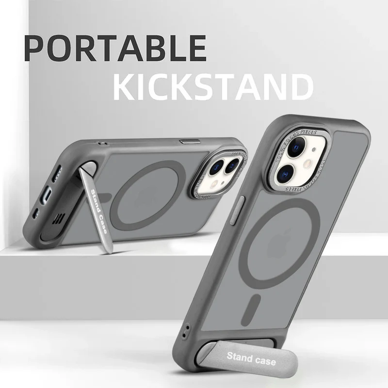 Semi-Transparent Hard Back & Wireless Charging Support Compatible With Kickstand Back Case For Apple iPhone 12 - Image 13