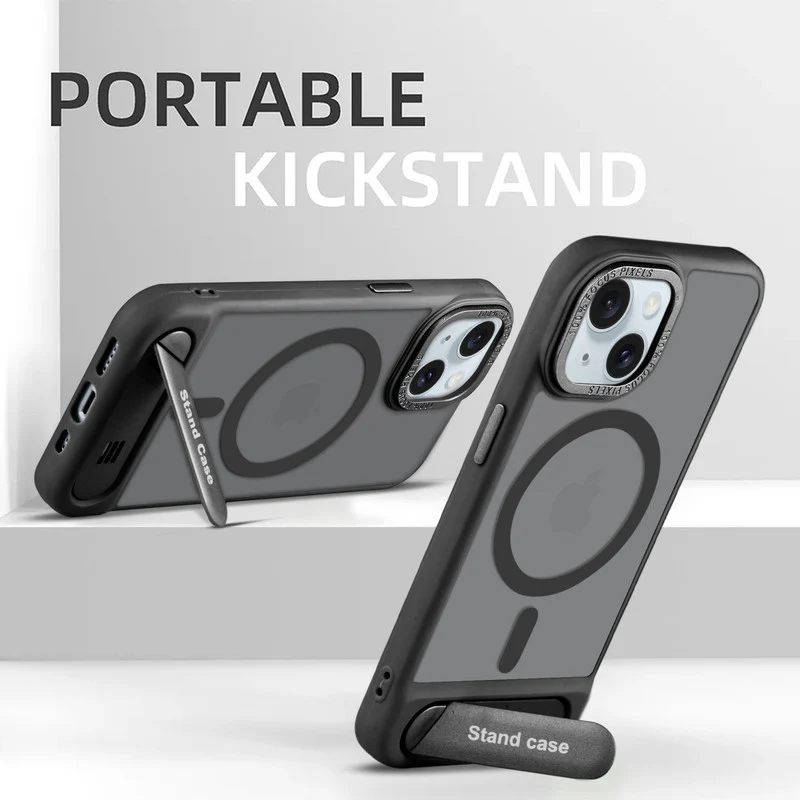 Semi-Transparent Hard Back & Wireless Charging Support Compatible With Kickstand Back Case For Apple iPhone 14 Plus