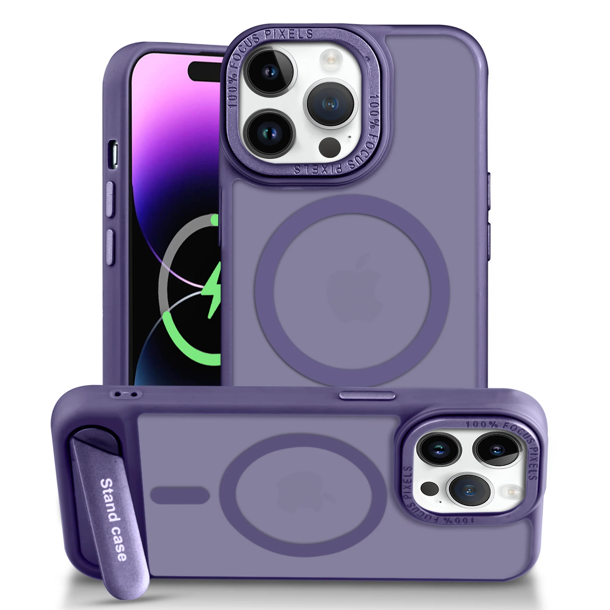 Semi-Transparent Hard Back & Wireless Charging Support Compatible With Kickstand Back Case For Apple iPhone 14 Pro Max - Image 27