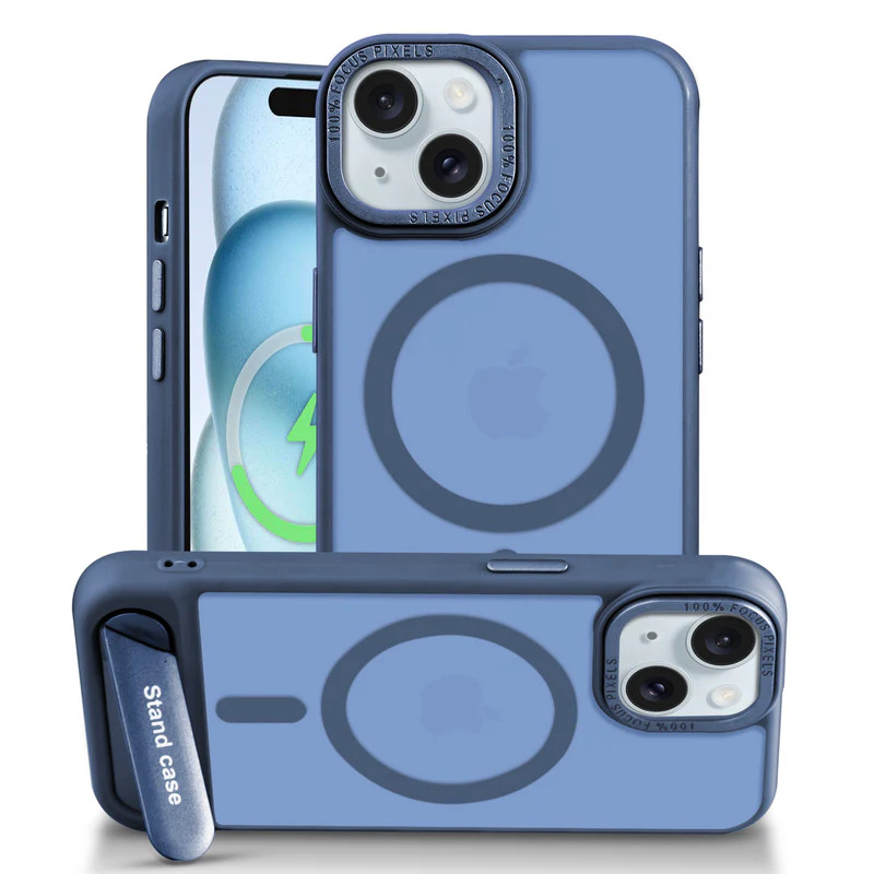 Semi-Transparent Hard Back & Wireless Charging Support Compatible With Kickstand Back Case For Apple iPhone 15 - Image 27