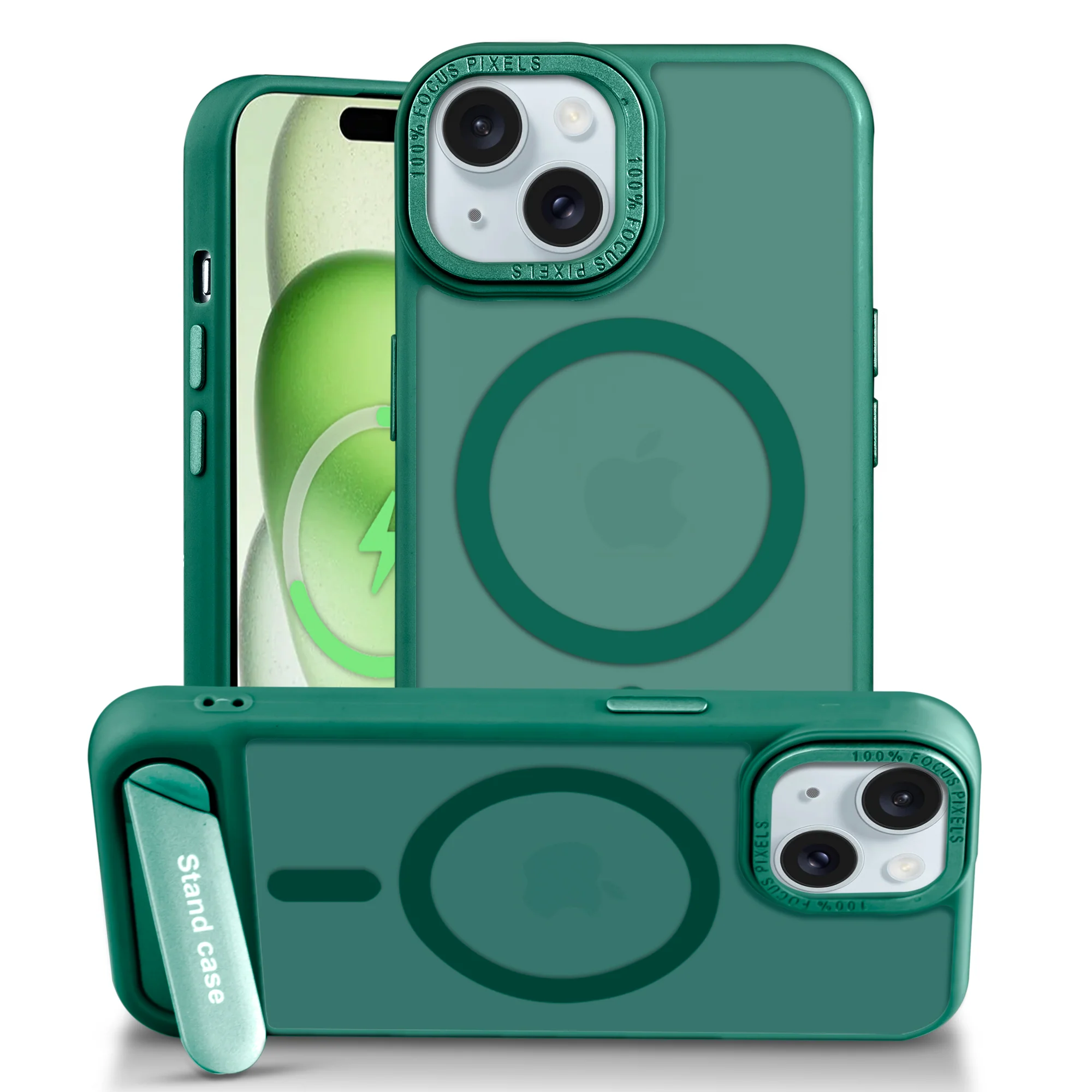 Semi-Transparent Hard Back & Wireless Charging Support Compatible With Kickstand Back Case For Apple iPhone 15 Plus - Image 9