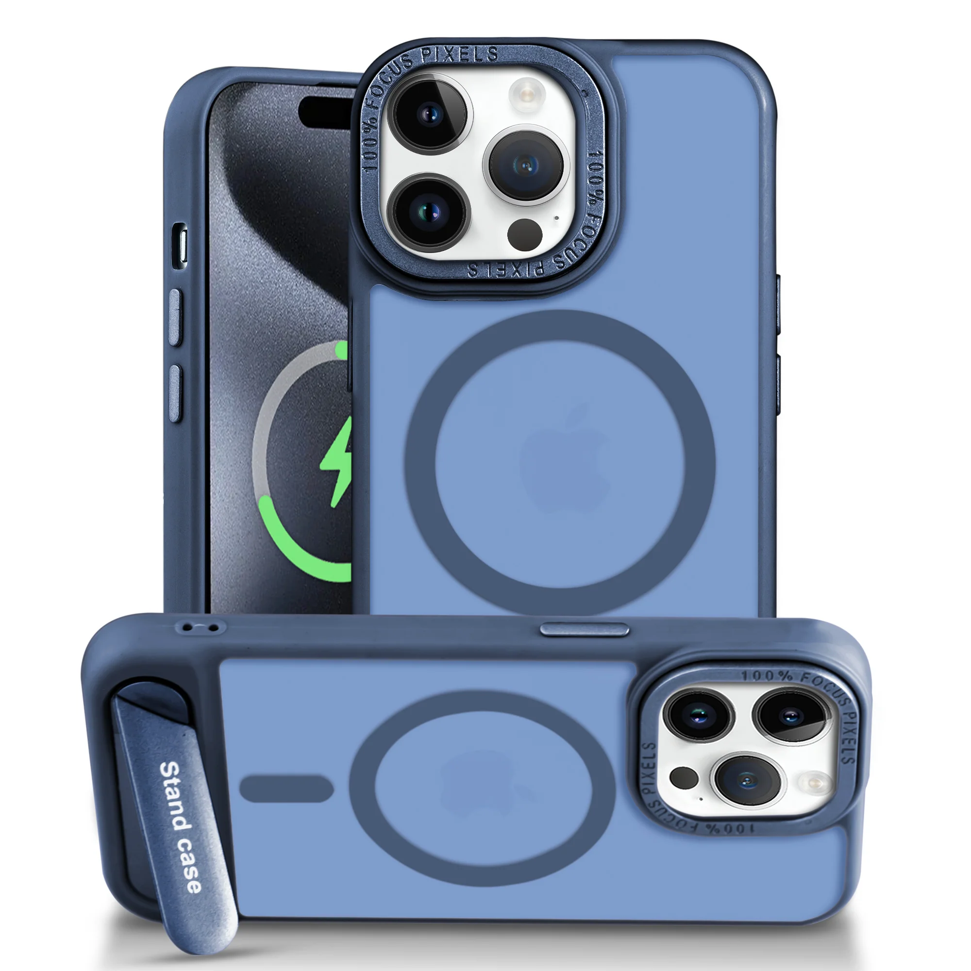 Semi-Transparent Hard Back & Wireless Charging Support Compatible With Kickstand Back Case For Apple iPhone 15 Pro - Image 27