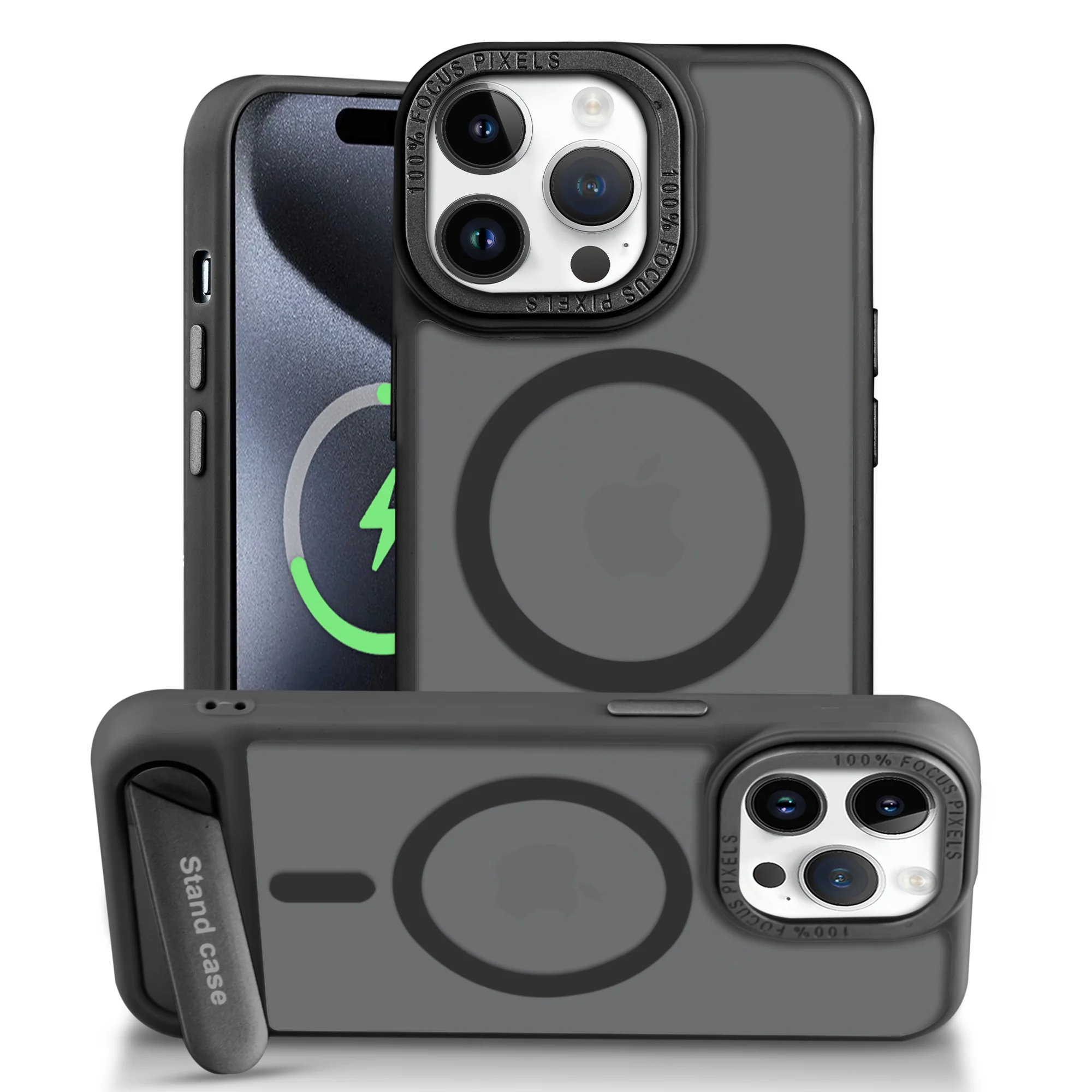 Semi-Transparent Hard Back & Wireless Charging Support Compatible With Kickstand Back Case For Apple iPhone 15 Pro - Image 3