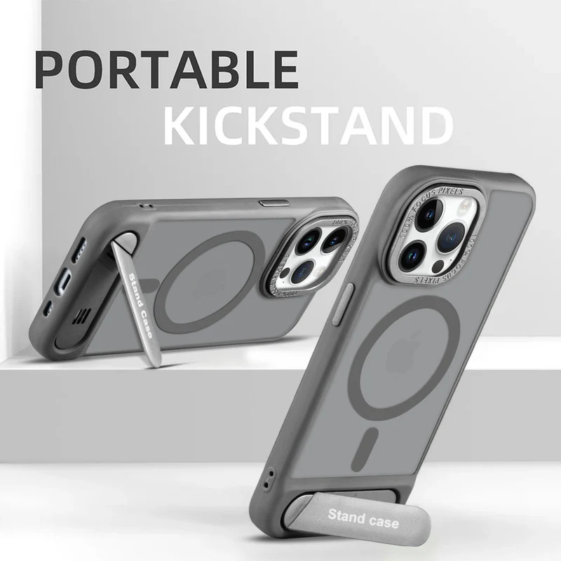 Semi-Transparent Hard Back & Wireless Charging Support Compatible With Kickstand Back Case For Apple iPhone 15 Pro Max - Image 13