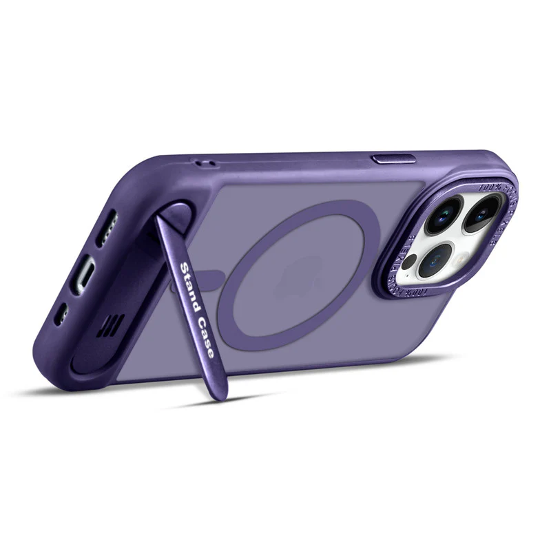 Semi-Transparent Hard Back & Wireless Charging Support Compatible With Kickstand Back Case For Apple iPhone 15 Pro Max - Image 34