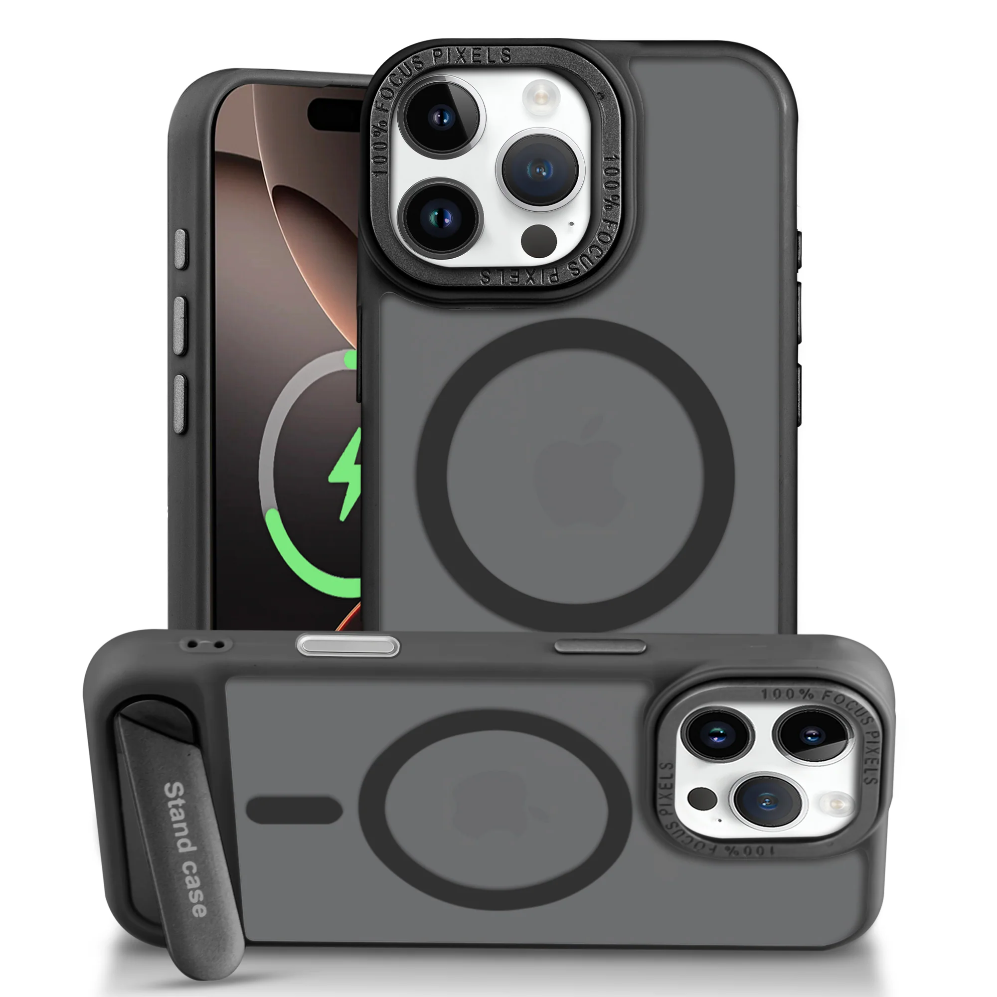 Semi-Transparent Hard Back & Wireless Charging Support Compatible With Kickstand Back Case For Apple iPhone 16 Pro - Image 3