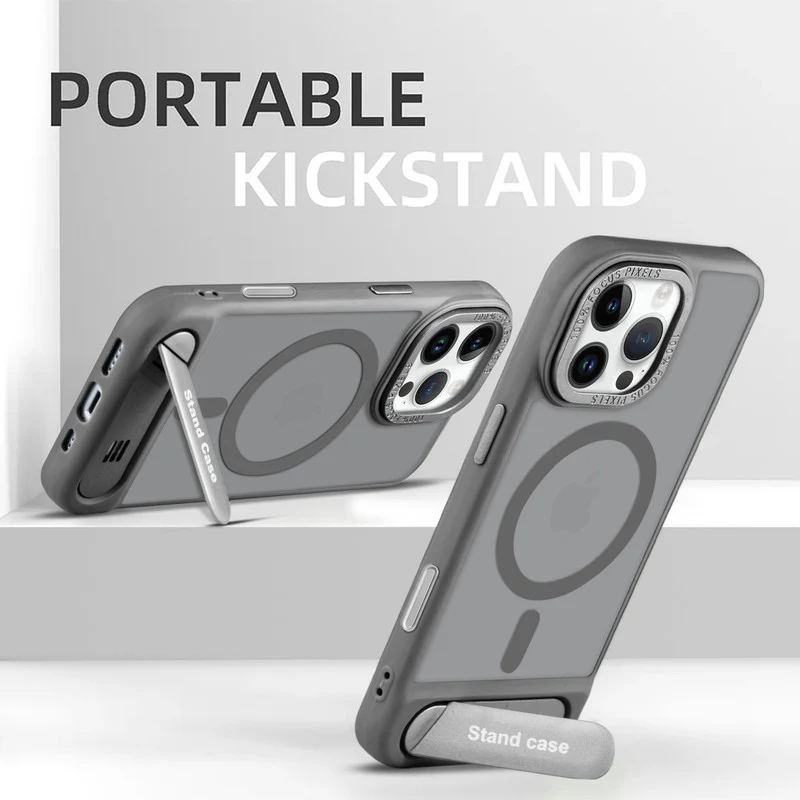 Semi-Transparent Hard Back & Wireless Charging Support Compatible With Kickstand Back Case For Apple iPhone 16 Pro Max - Image 13