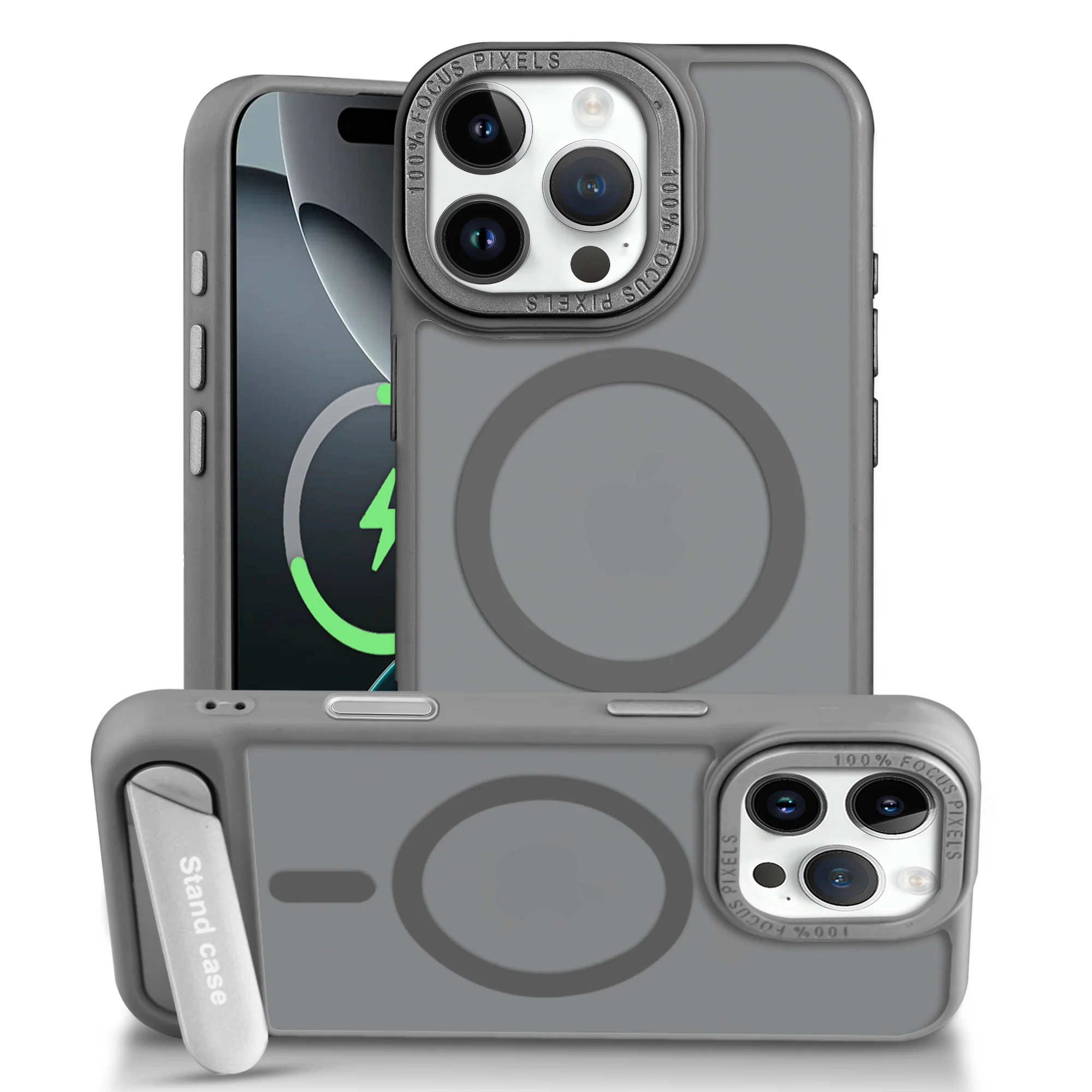 Semi-Transparent Hard Back & Wireless Charging Support Compatible With Kickstand Back Case For Apple iPhone 16 Pro Max - Image 15
