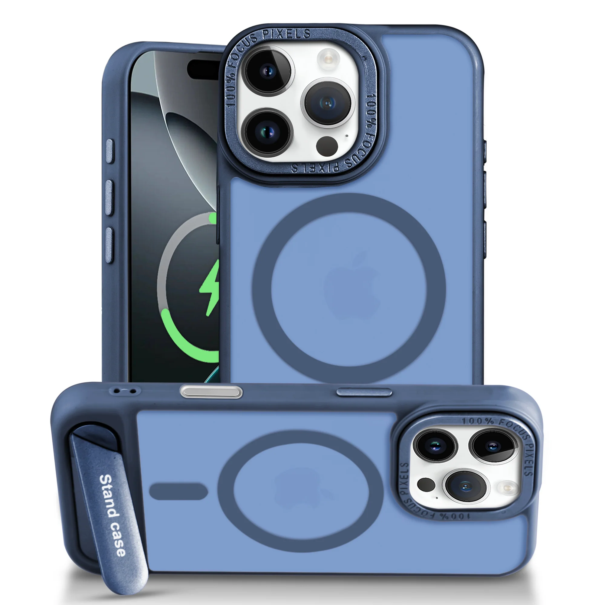 Semi-Transparent Hard Back & Wireless Charging Support Compatible With Kickstand Back Case For Apple iPhone 16 Pro Max - Image 27