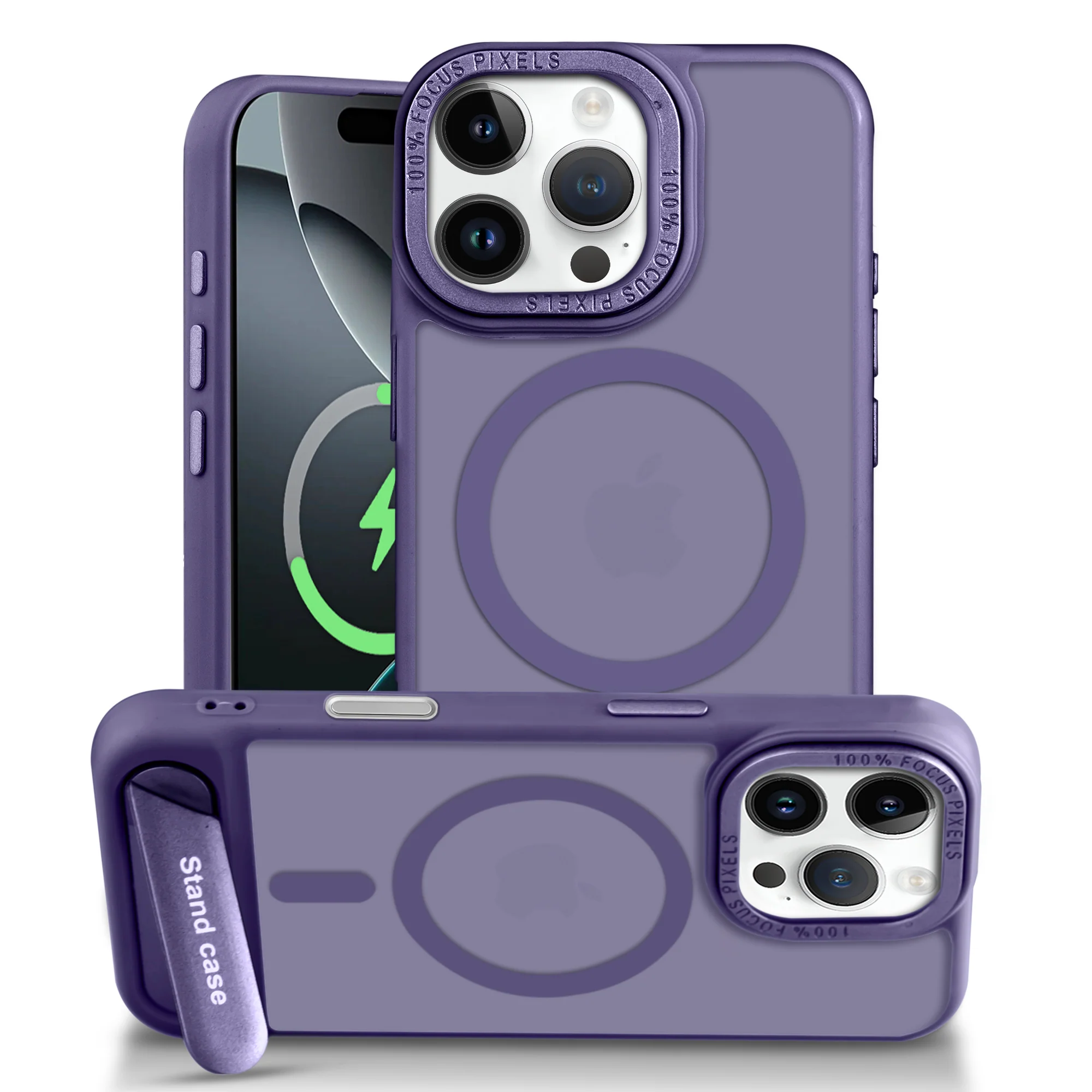 Semi-Transparent Hard Back & Wireless Charging Support Compatible With Kickstand Back Case For Apple iPhone 16 Pro Max - Image 33