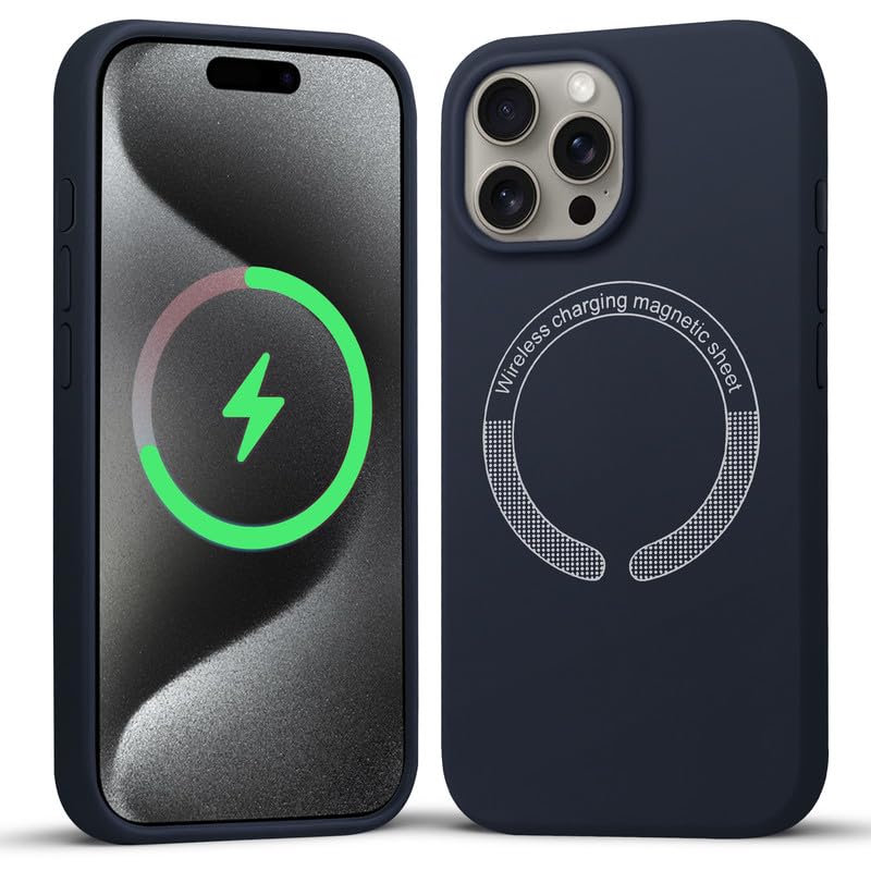 Silicon Back Cover Case for iPhone 15 Pro Max with Wireless Charging Support Supports Magnetic Charging | Screen and Camera Protection -Navy Blue - Image 7