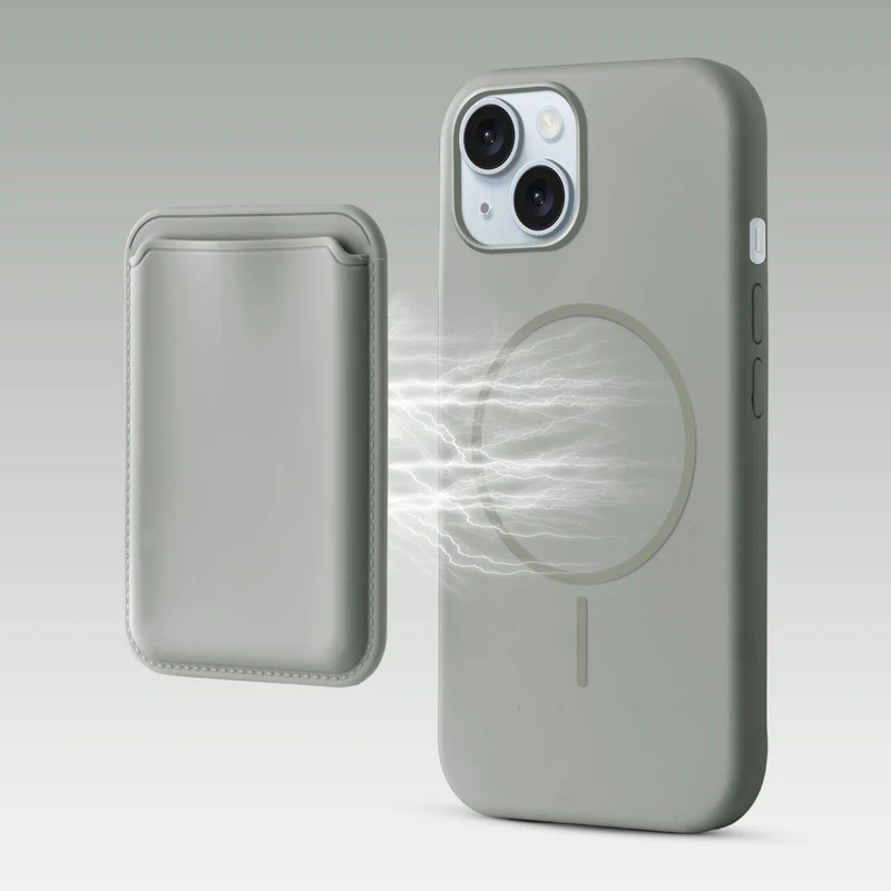 Silicon Magnetic Wireless Charging Back Case For Apple iPhone 13 with Detachable Card Holder - Image 25