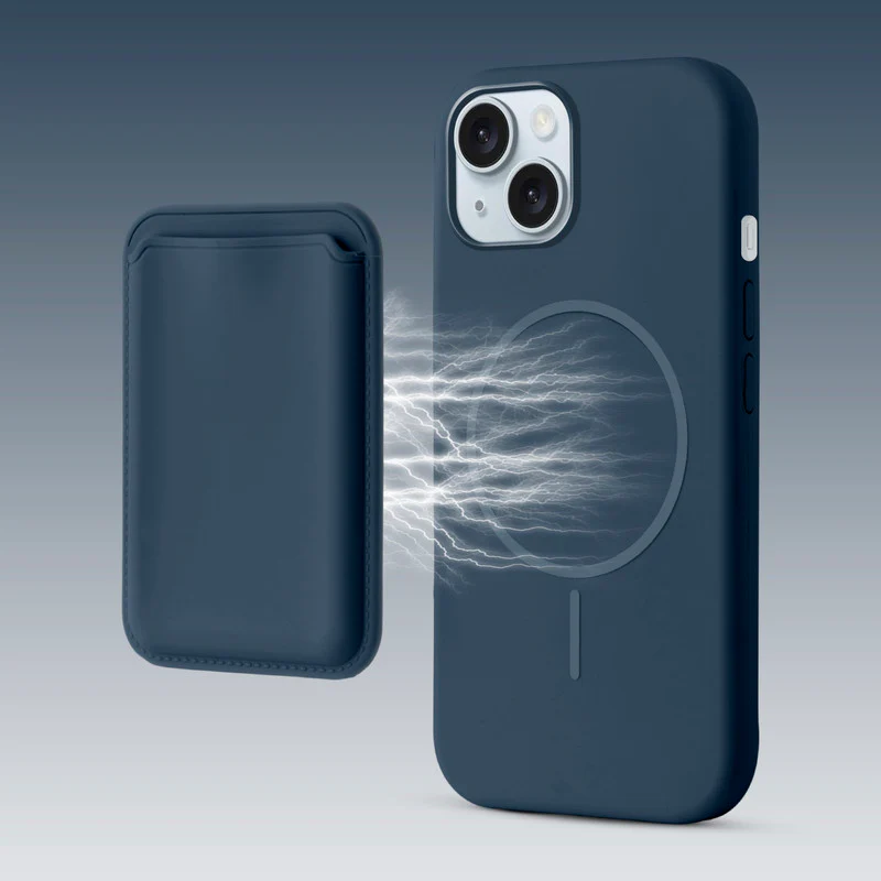 Silicon Magnetic Wireless Charging Back Case For Apple iPhone 13 with Detachable Card Holder - Image 37