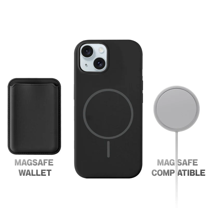 Silicon Magnetic Wireless Charging Back Case For Apple iPhone 13 with Detachable Card Holder - Image 4