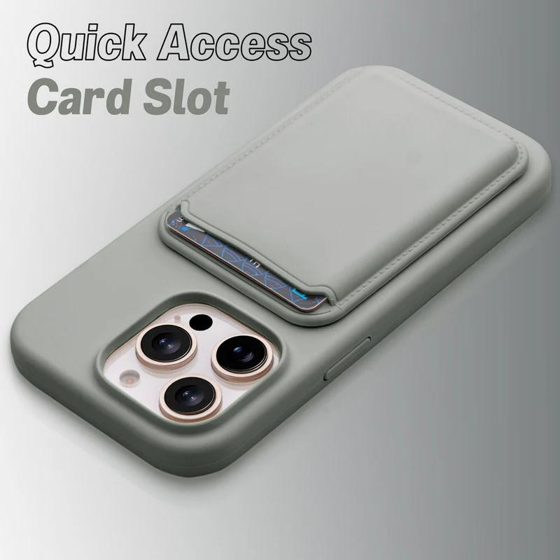 Silicon Magnetic Wireless Charging Back Case For Apple iPhone 14 Pro with Detachable Card Holder - Image 30