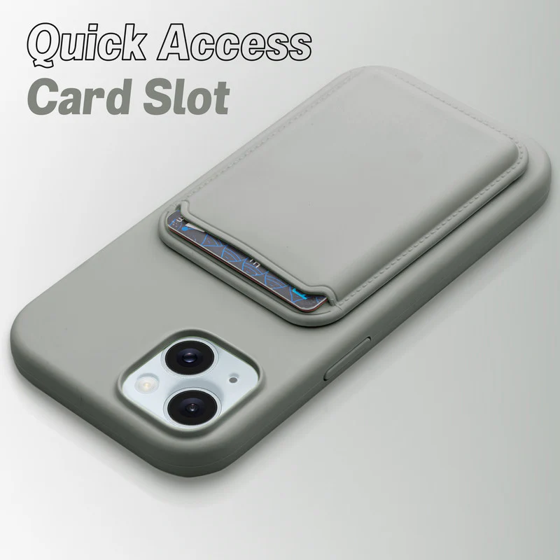 Silicon Magnetic Wireless Charging Back Case For Apple iPhone 14 with Detachable Card Holder - Image 12