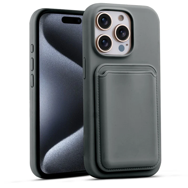 Silicon Magnetic Wireless Charging Back Case For Apple iPhone 15 Pro with Detachable Card Holder - Image 27