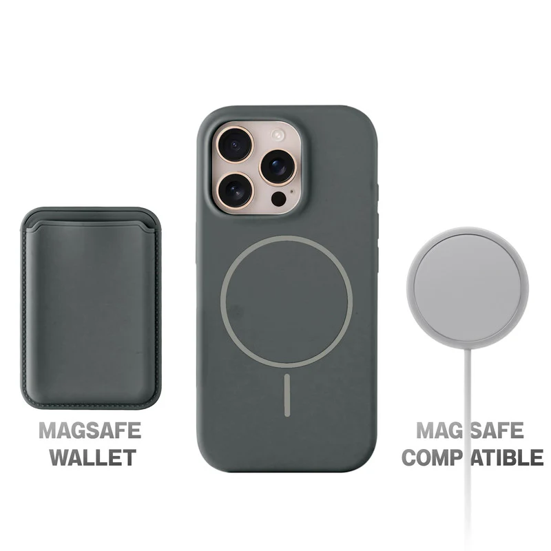 Silicon Magnetic Wireless Charging Back Case For Apple iPhone 15 Pro with Detachable Card Holder - Image 28