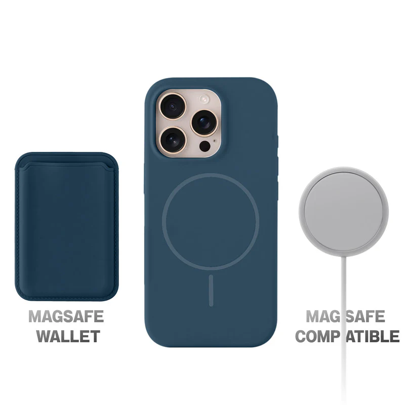 Silicon Magnetic Wireless Charging Back Case For Apple iPhone 15 Pro with Detachable Card Holder - Image 40