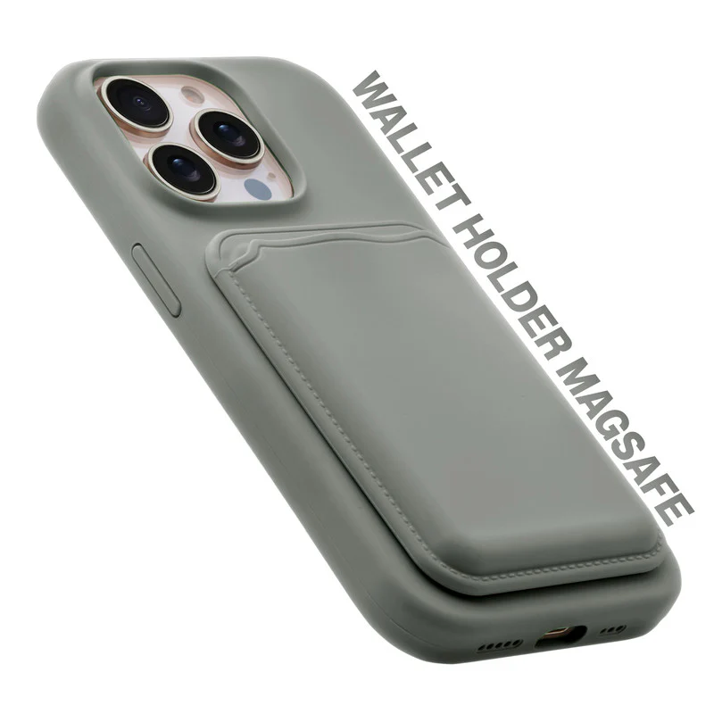 Silicon Magnetic Wireless Charging Back Case For Apple iPhone 15 Pro with Detachable Card Holder - Image 5