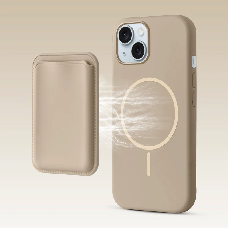 Silicon Magnetic Wireless Charging Back Case For Apple iPhone 15 with Detachable Card Holder - Image 31