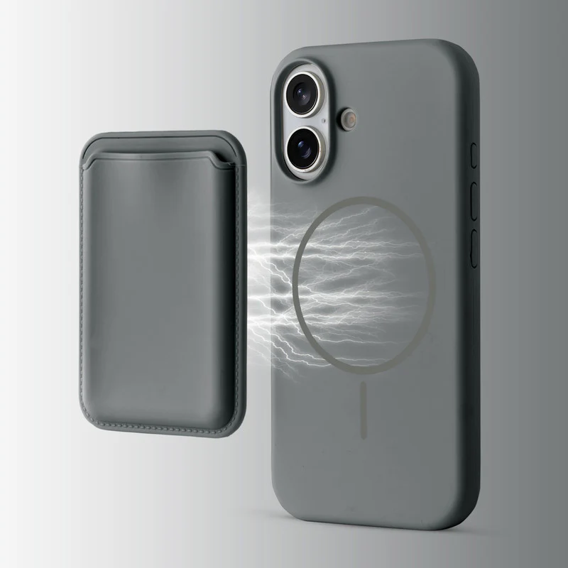 Silicon Magnetic Wireless Charging Back Case For Apple iPhone 16 with Detachable Card Holder - Image 25