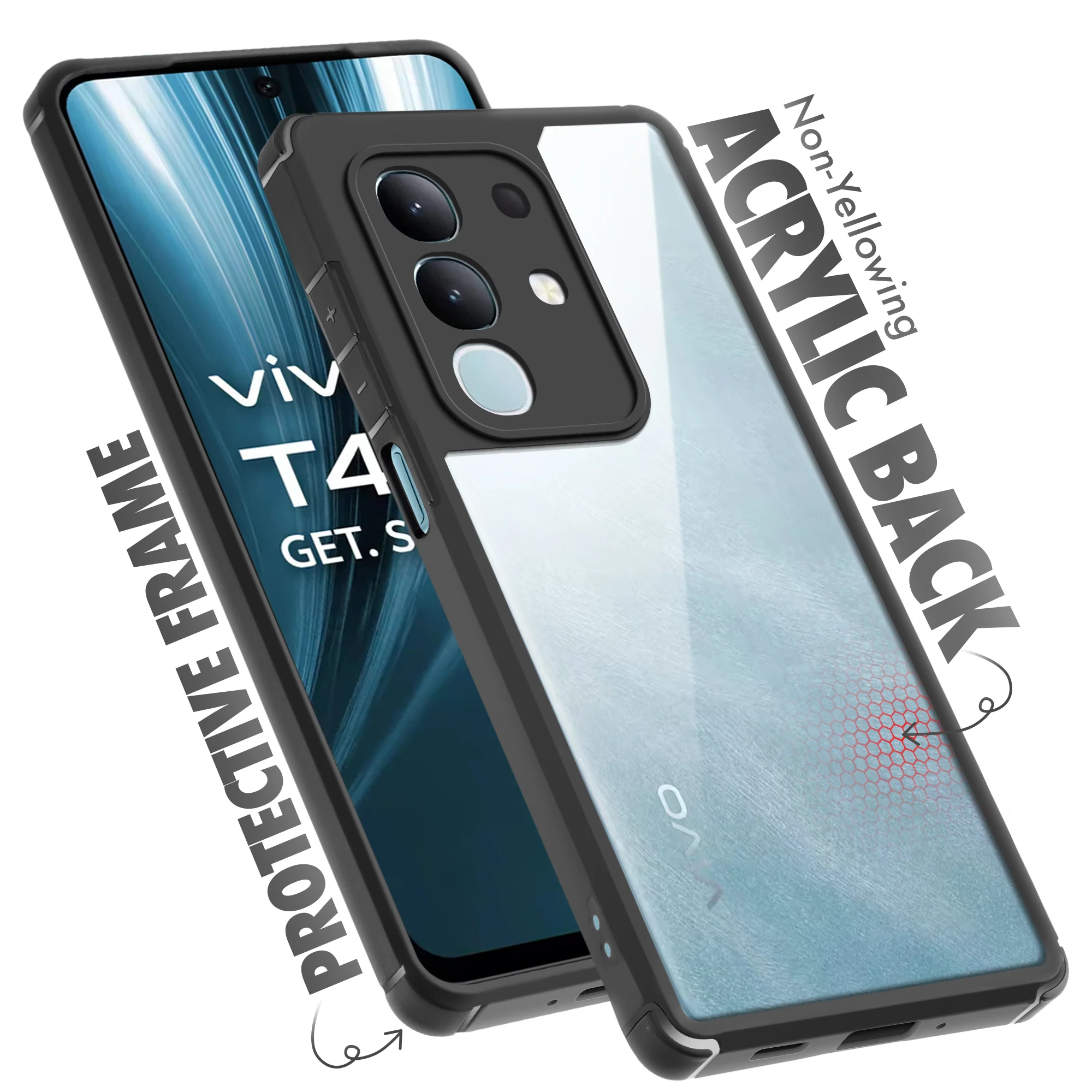 Silicone Border Transparent Back Cover for Vivo T4x 5G