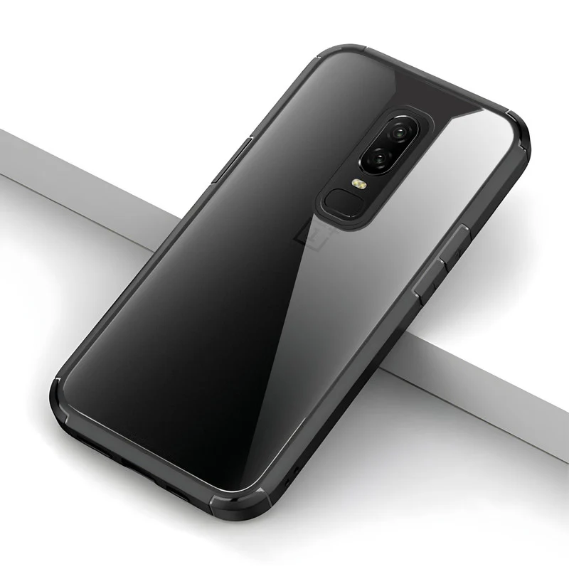 Silicone Frame Transparent Hard Back Cover for OnePlus 6 - Image 5