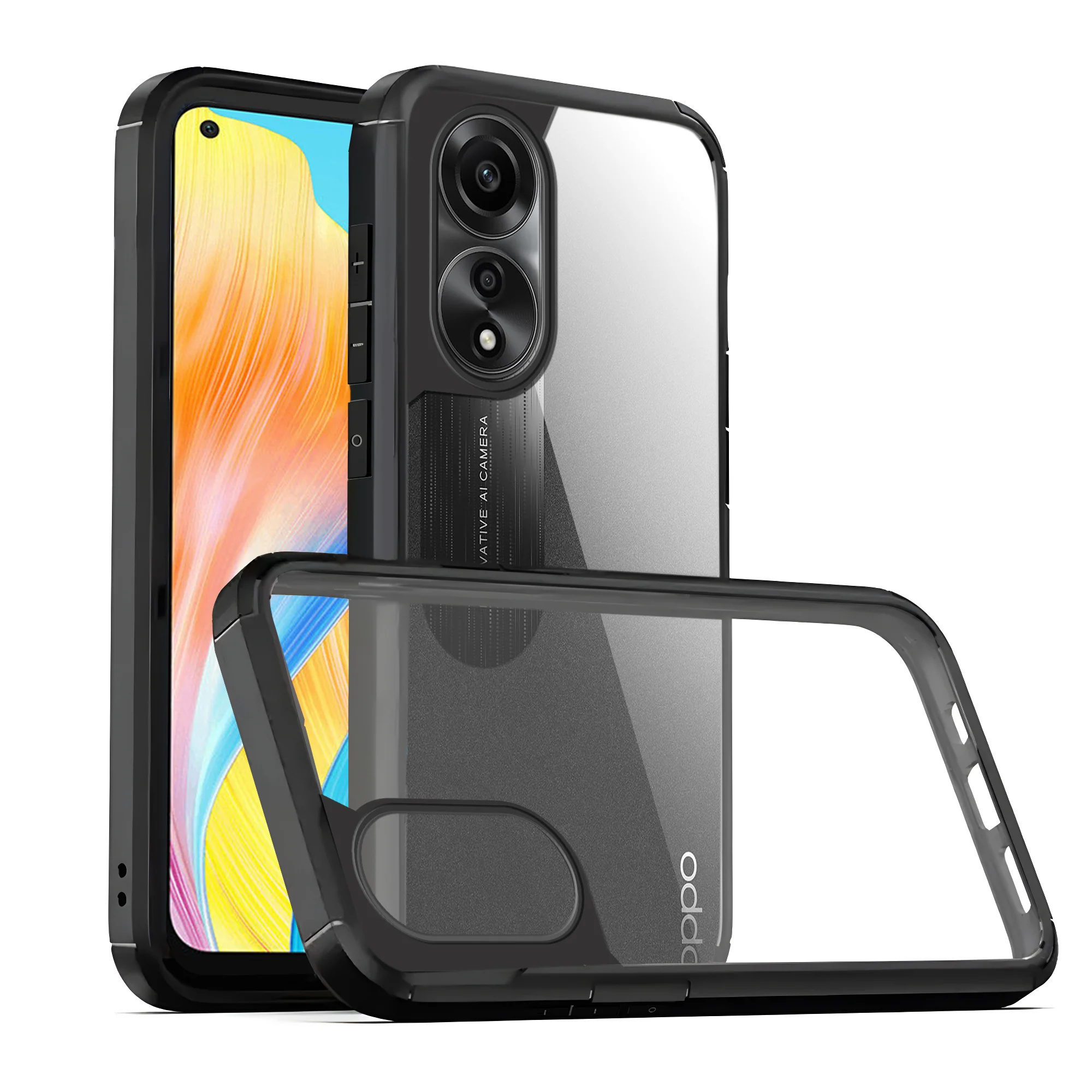 Silicone Frame Transparent Hard Back Cover for Oppo A78 4G - Image 3