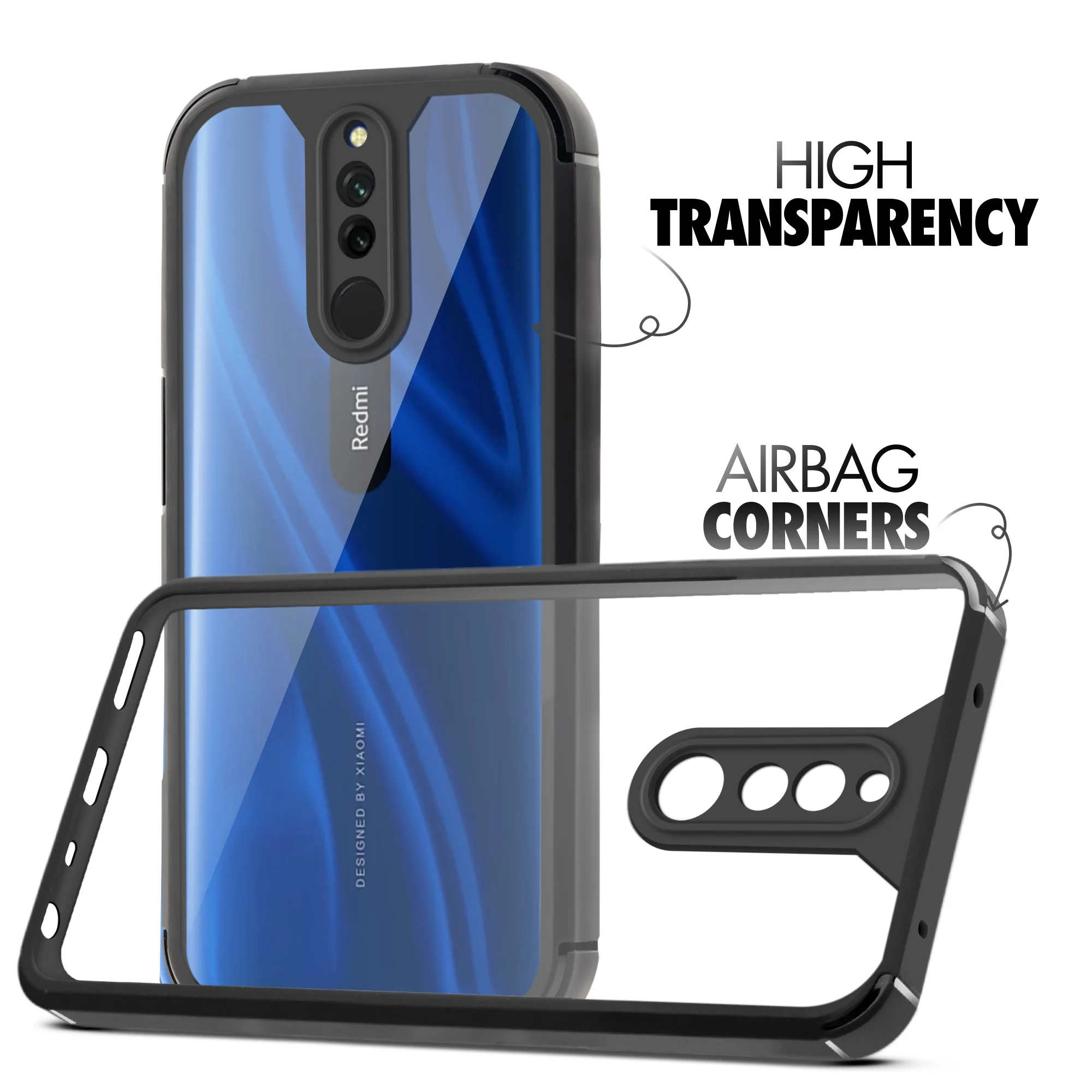 Silicone Frame Transparent Hard Back Cover for Redmi 8 - Image 3