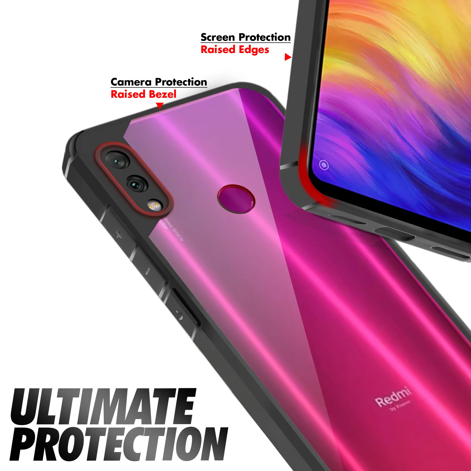 Silicone Frame Transparent Hard Back Cover for Redmi Note 7 Pro - Image 4