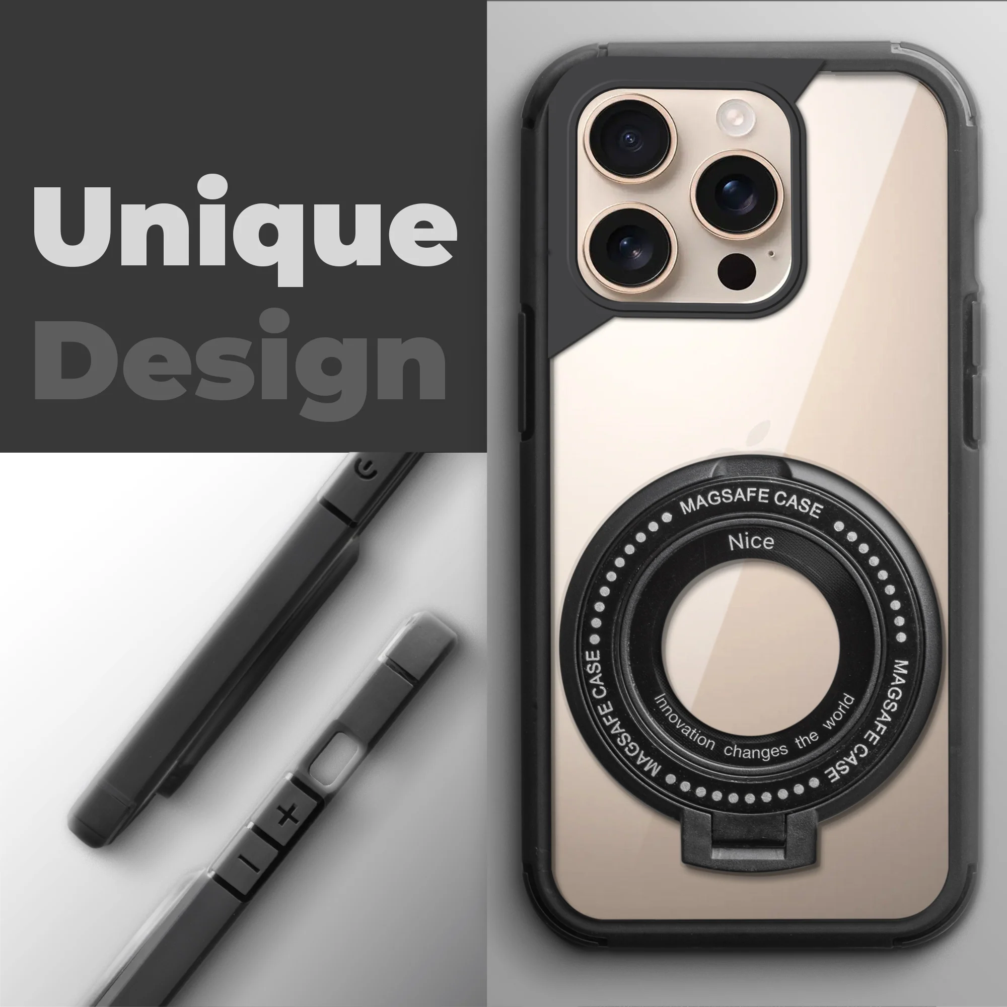 Silicone Grip Clear Case Ring Holder Kickstand For Apple iPhone 16 Pro - Image 4