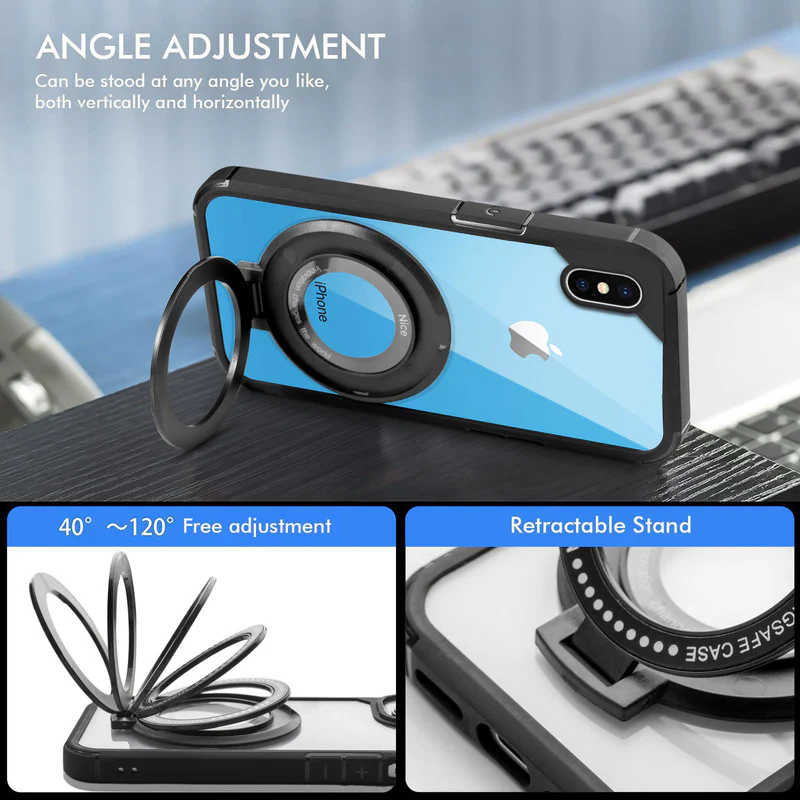 Silicone Grip Clear Case Ring Holder Kickstand For Apple iPhone X - Image 2