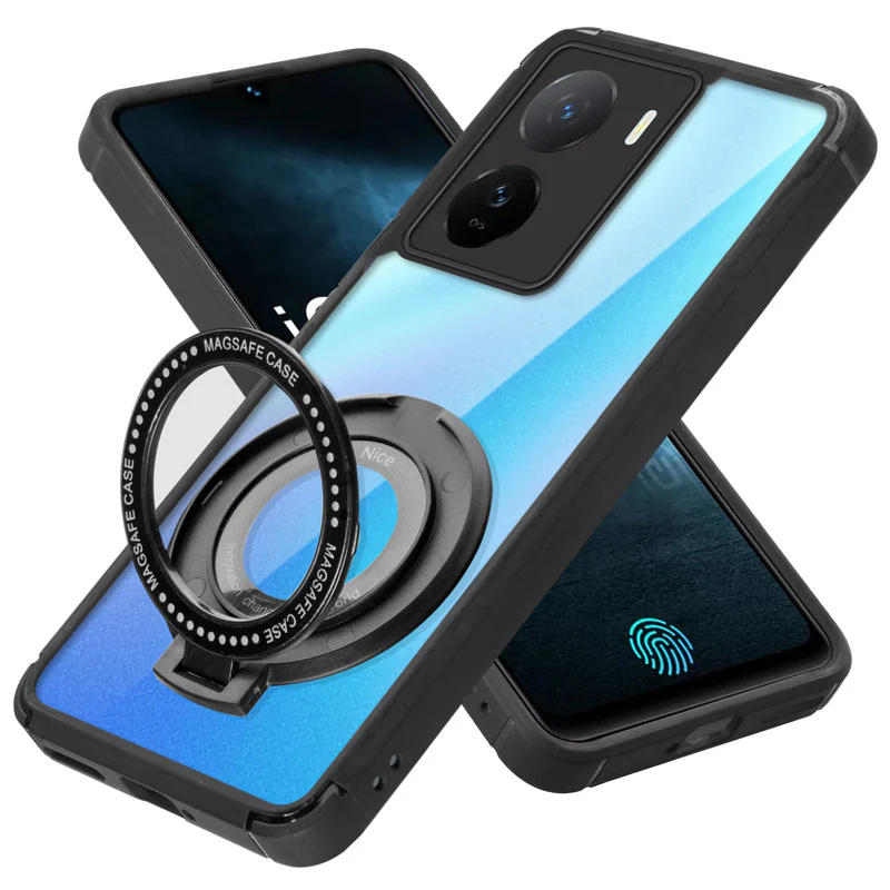 Silicone Grip Clear Case Ring Holder Kickstand For iQOO Z7 5G