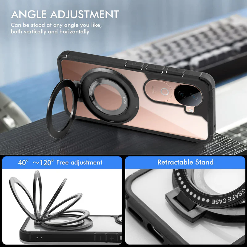 Silicone Grip Clear Case Ring Holder Kickstand For iQOO Z9s 5G - Image 3
