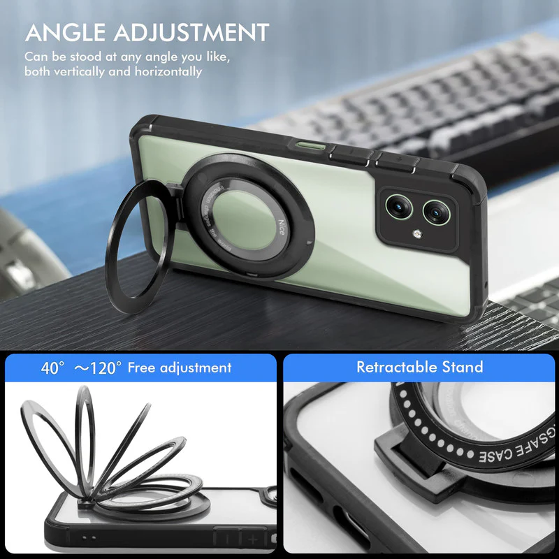 Silicone Frame Transparent Hard Back With Holder Kickstand Case For Motorola G55 - Image 3