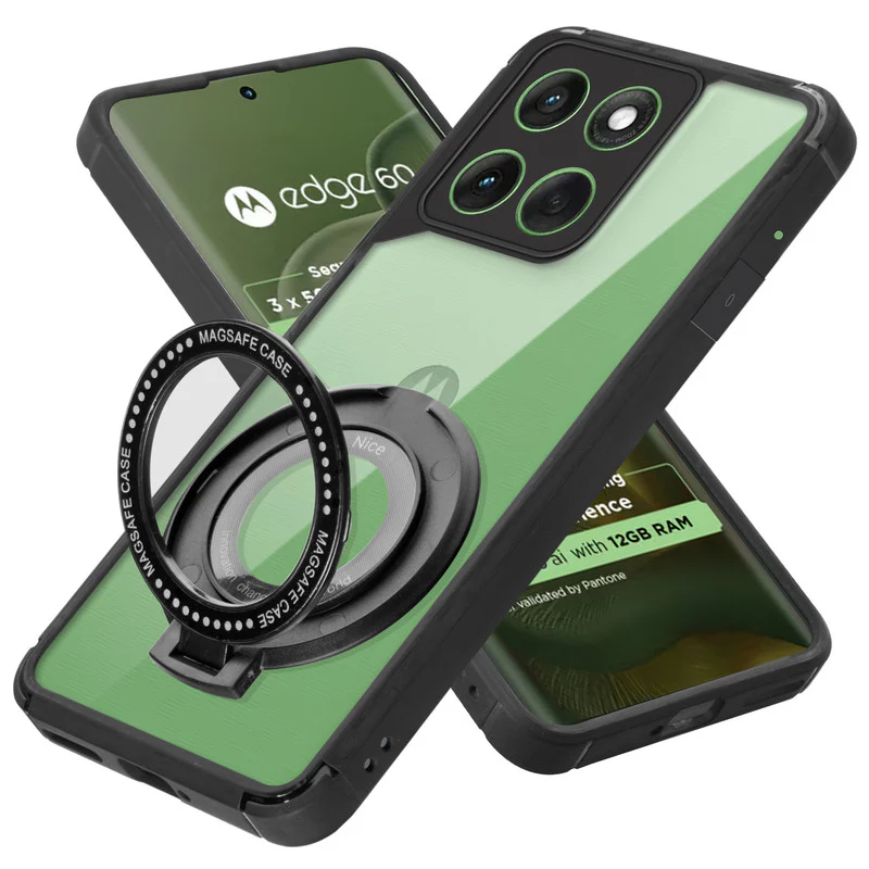 Silicone Grip Clear Case Ring Holder Kickstand For Motorola Moto Edge 60 5G