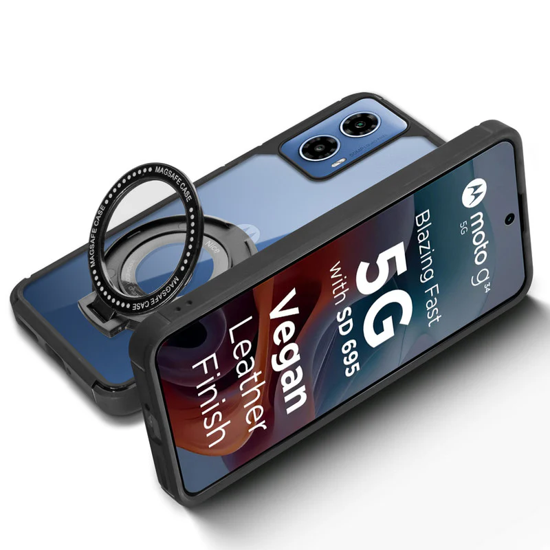 Silicone Grip Clear Case Ring Holder Kickstand For Motorola G34 5G - Image 5