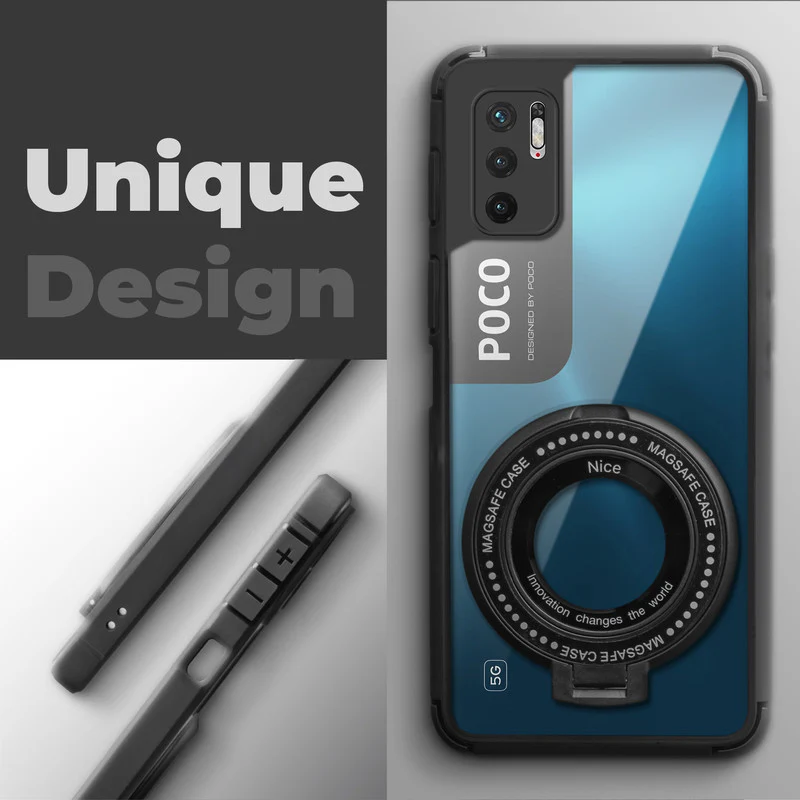 Silicone Frame Transparent Hard Back With Holder Kickstand Case For Poco M3 Pro 5G - Image 4