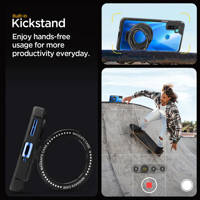 Silicone Frame Transparent Hard Back With Holder Kickstand Case For Realme 5s - Image 4